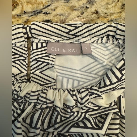 Ellie Kai Women Black/White Sleeveless Keyhole Printed Blouse Top Size 2 - Picture 5 of 9